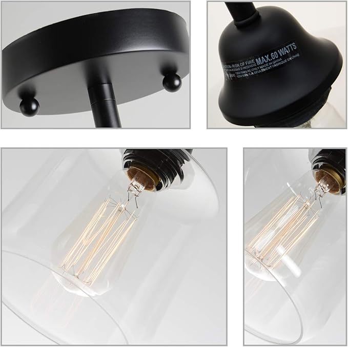 VILUXY Vintage Glass Pendant Light, Single Hanging Pendant Lighting, Black with Clear Glass Shade Classic for Farmhouse, Entryway, Dining Room, Kitchen Island, Foyer