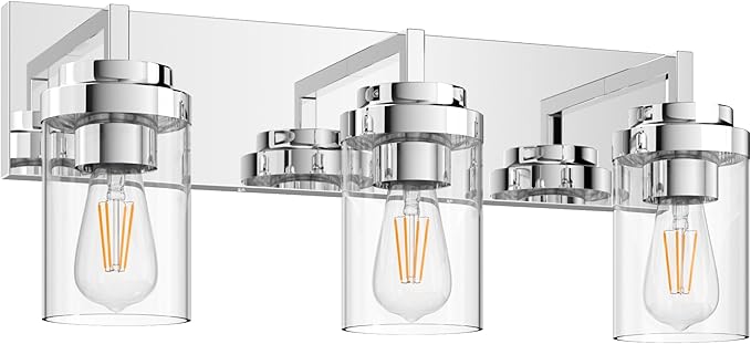 Espird Chrome Light Fixtures, 3 Light Bathroom Vanity Light with Clear Glass Shade, 22in Modern Vanity Light, Bathroom Lighting Fixtures Over Mirror for Living Room