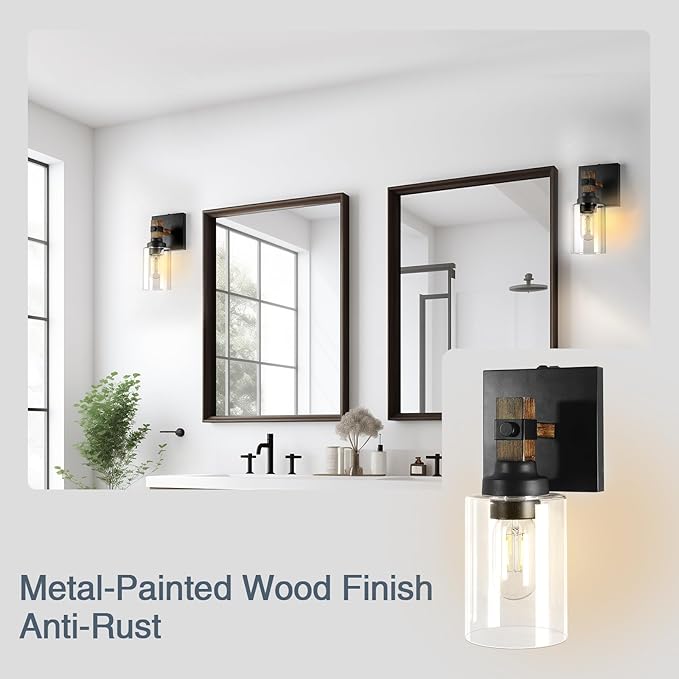Battery Operated Wall Sconce 2-Pack Farmhouse Rechargeable Wall Lamp Set of Two No Wired Required, Easy Install Cordless for Bedroom Bathroom Livingroom