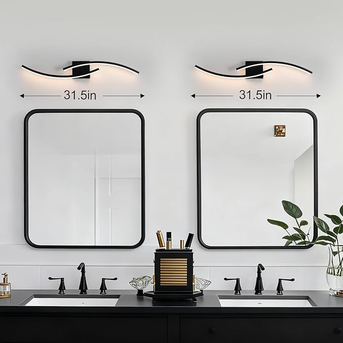 31.5 inch Modern Bathroom Vanity Light Black Lights Fixtures Dimmable 5CCT Led Bathroom Light Fixture Over Mirror Modern Wall lamp for Cabinet Hallway