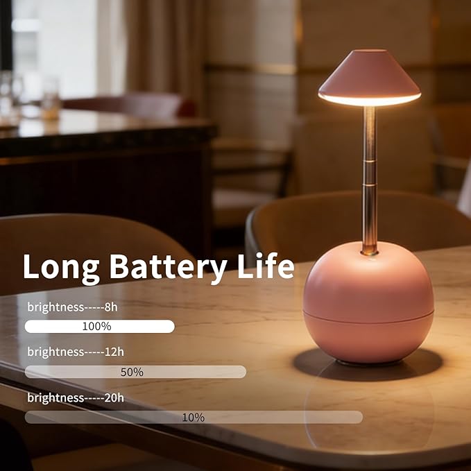 Rechargeable LED Table Light, Tumbler Cordless Table Lamp with 3 Colors & 7 RGB Stepless Dimmable Touch Control Lamps for Patio Restaurant Dining Home Bars (Pink)
