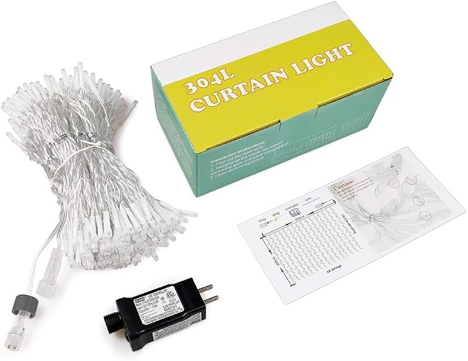 HEYFUNi Curtain Lights,304LED 9.8ftX9.8ft 30V 8Modes Safety Window Lights with Memory for Home Wedding Christmas Party Patio Lawn Garden Bedroom Outdoor Indoor Wall Decorations (304 LED, Blue)