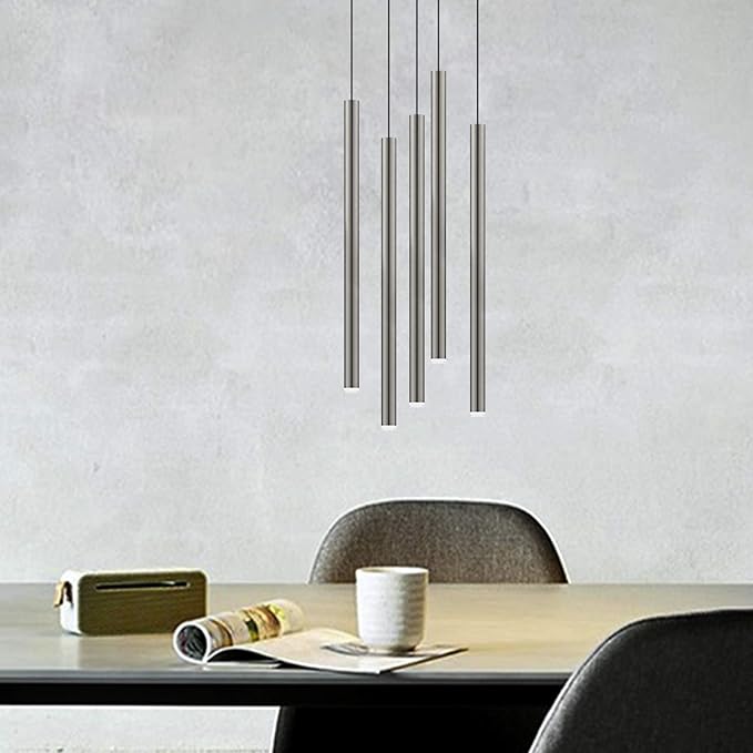 CANALIS 5 Mini Pendant Lighting Nickel - LED Hanging Light Fixture for Kitchen Island, Bar, Foyer - Cluster Pendants - Dimmable, Adjustable Wire, Lamp Bulb Included