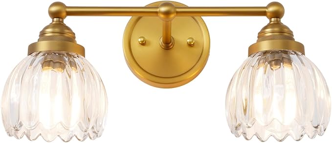 Vintage Double Arm Tulip Glass Wall Sconce Lighting, 2-Lights Bathroom Vanity Light Fixture for Hallway Bedroom Living Room Bedside Nightstands Lights