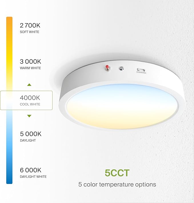 ASD LED 12" Round Flush Mount Ceiling Light Fixture, Low Profile Surface Lighting | 5CCT, Dimmable, Battery Backup, ETL Listed | 24W 2100LM 2700-6000K 120V | Kitchen, Hallway Lamp | White, 6 Pack