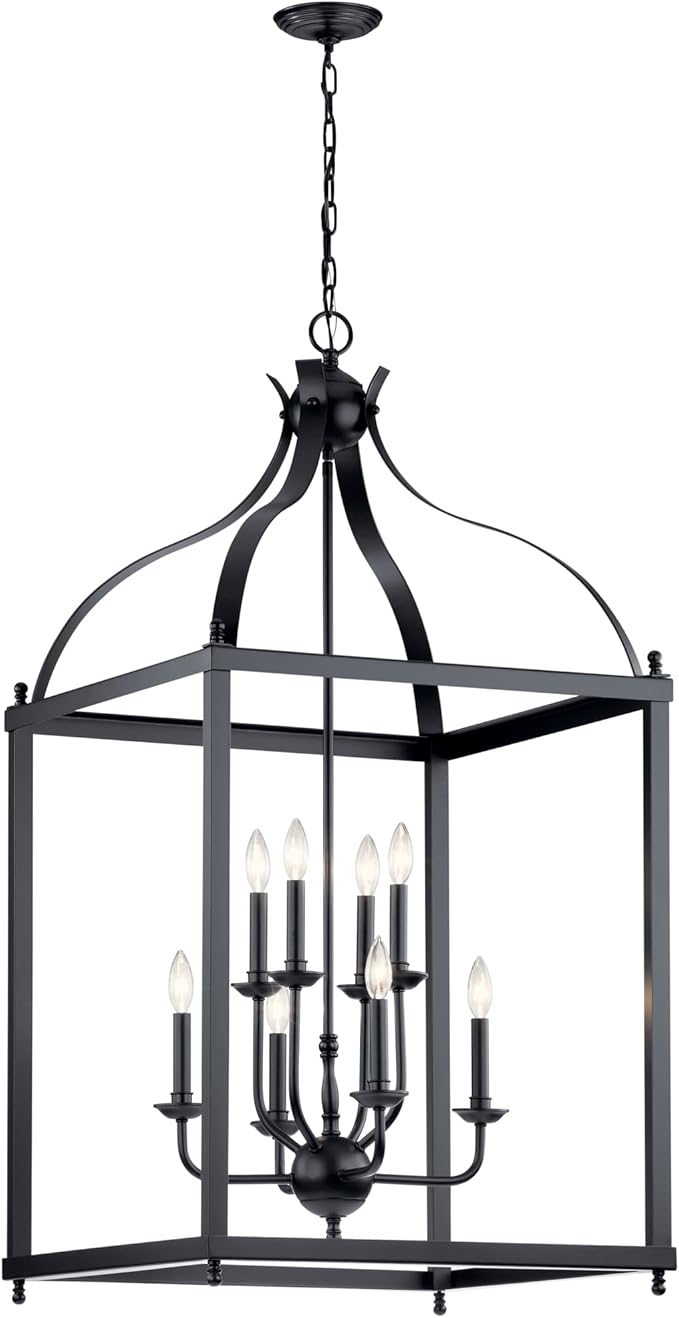 Kichler Larkin 47.75" Foyer Pendant Light in Black, 8-Light Oversized Pendant, (47.75" H x 24" W), 42591BK