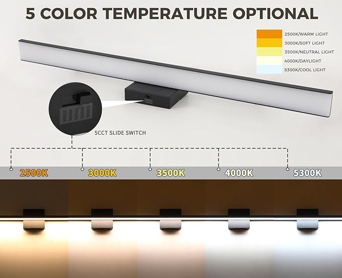 JUSHENG Black Vanity Lights for Bathroom 5CCT Dimmable Bathroom Vanity Light Fixtures LED Vanity Light Bar 31.5'' Inch 32W ETL Certificated
