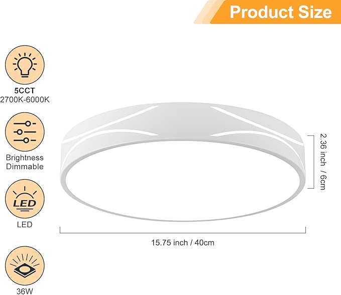 Modern Dimmable LED Flush Mount Ceiling Light, 2700K-6000K Selectable Round Close to Ceiling Lighting Fixtures, Metal Minimalist White Ceiling Lamp for Bedroom, Kitchen, Hallway, Living Room