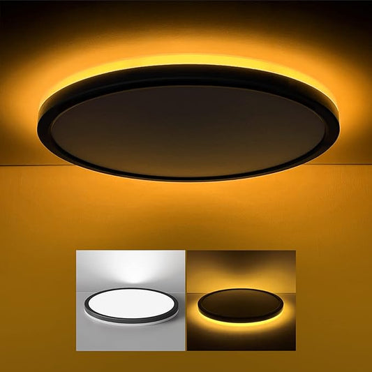 Matane 12 inch LED Flush Mount Ceiling Light with Night Light, 2400LM Dimmable, 3000K/4000K/5000K Selectable, Round Ultra-Thin Black Ceiling Light Fixture for Bedroom, Kitchen, Hallway, Closet