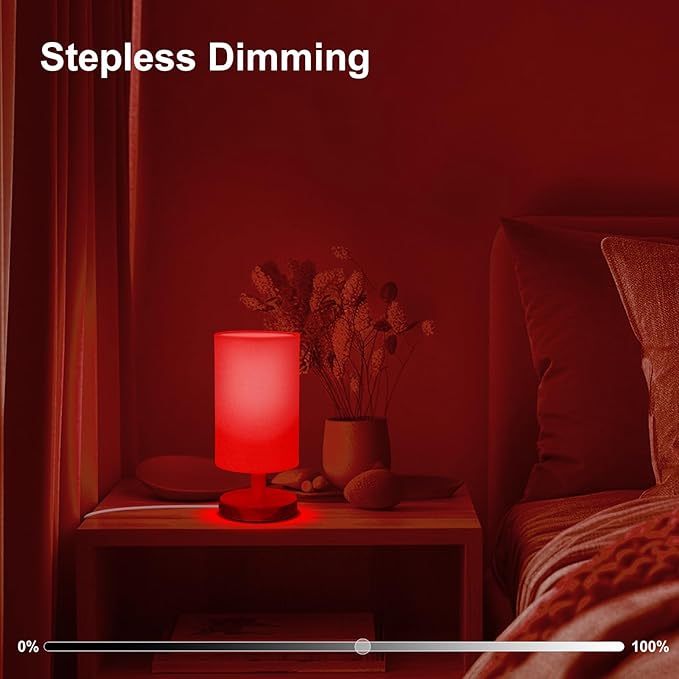 Red Light Lamp for Bedroom, Nightstand Lamp with 670nm Red & 3000-6500K White Light, Remote Control, Timer, Night Light, Dimmable LED Bedside Table Lamp with Memory Function, Wood Base & Fabric Shade