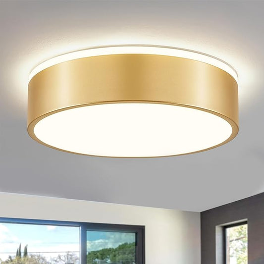Gold Flush Mount Ceiling Lights, Modern Dimmable 5CCT Close to Lighting Fixture, 2700K-6000K LED Round Ceiling Lamp for Kitchen Hallway Bedroom Laundry Room Entryway Bathroom-11.8in