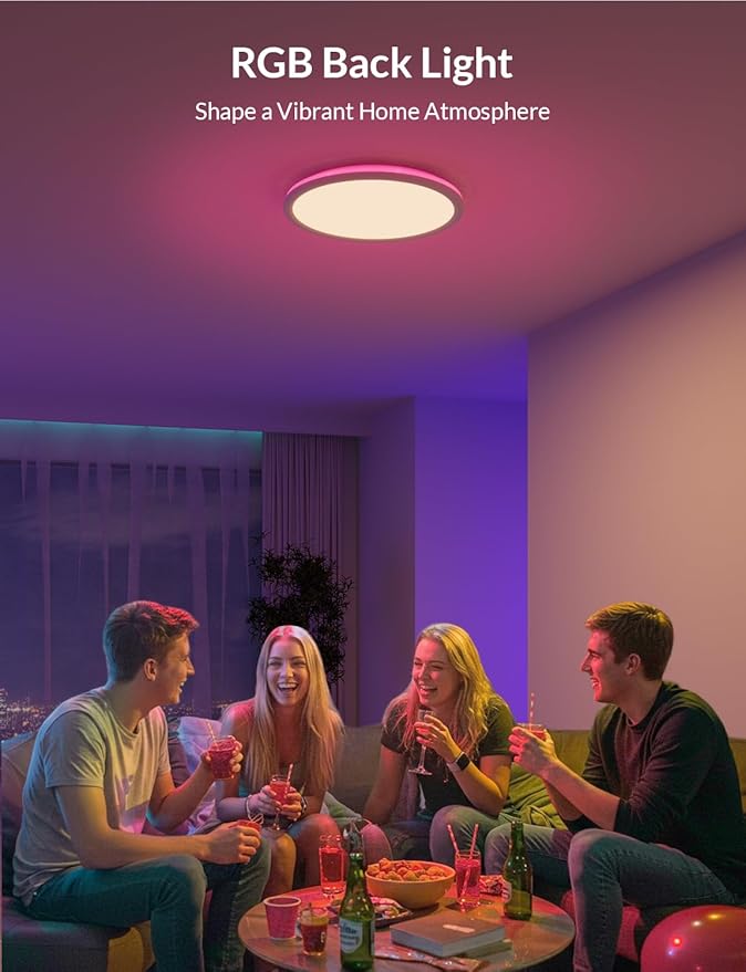 LEPOWER-TEC LED Flush Mount Ceiling Light with Remote, 12 Inch 24W 2600LM Wired RGB Ceiling Lights Fixture with Nightlight and Timer, 3000K-6500K Dimmable Lights for Bedroom, Kitchen, Hallway, 1 Pack