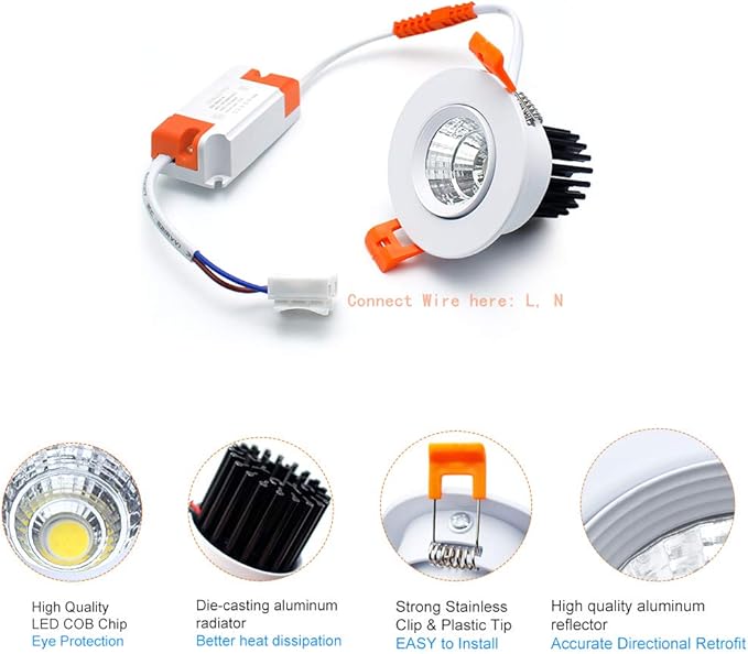 inShareplus 2 Inch LED Downlight, 3W Recessed Lighting COB Dimmable, 3000K Warm White, CRI80, Ceiling Lights with LED Driver, 1 Pack