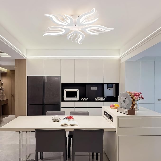 Becailyer Modern Flower Ceiling Light, 29.5" Flush Mount Ceiling Lamp, 50W Dimmable LED Ceiling Lighting Fixtures, 5-Petals Acrylic Close to Ceiling Light for Living Room Bedroom Dining Room, White