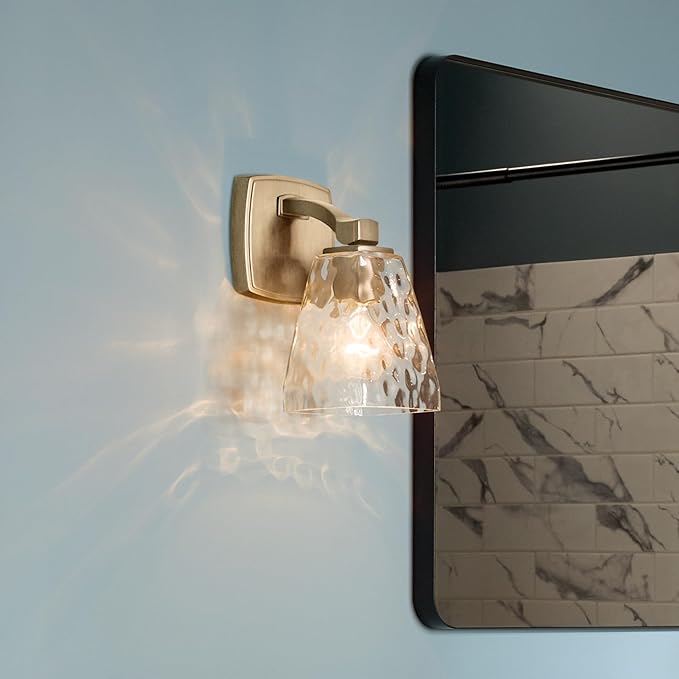 Kichler Marant 5" 1-Light Wall Sconce Bathroom Vanity Light Fixture with Clear Water Glass in Champagne Bronze for Bathroom, Powder Room and Hallway (5" W x 9.5" H), 55214CPZWTR