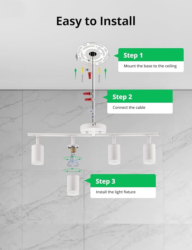 Bojim Track Lighting Fixtures Ceiling Mount for Kitchen, White 4 Way LED Spot Lights Indoor, Flexible Modern Track Light GU10 Socket for Studio, Bulbs Not Included