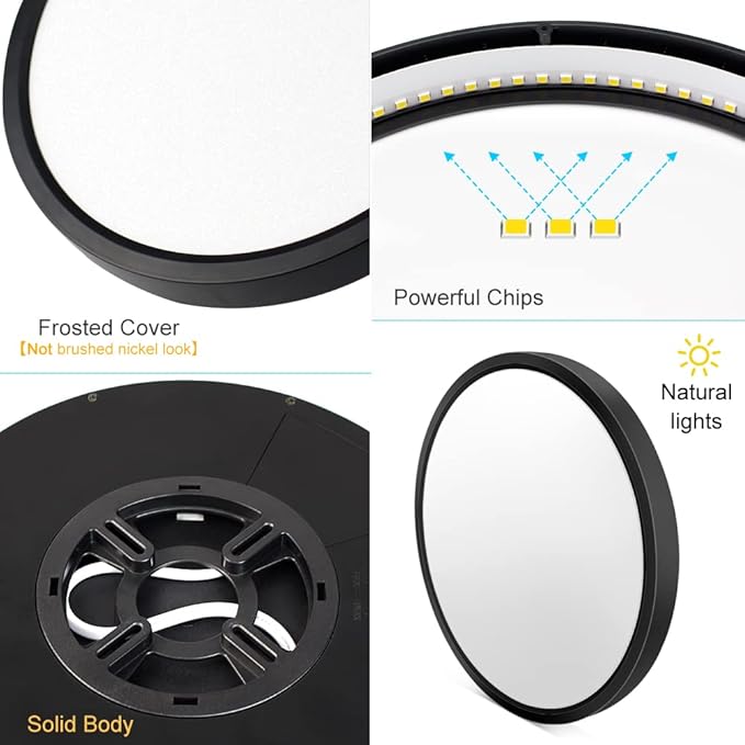 LED Flush Mount Ceiling Light Fixture, 8.9 Inch 18W, 2800K Warm White, Black Flat Modern Round Lighting Fixtures, 1800LM, 180W Equivalent White Ceiling Lamp Lights for Kitchens, Stairwells, Bedrooms