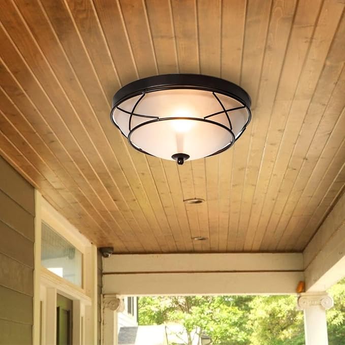 12" Black Classic Dome Flush Mount Ceiling Lights Set of 2, Frosted Glass 2-Light Bronze Lighting Fixtures, Farmhouse Rustic Ceiling Lamps for Living Room Kitchen Bedroom Hallway Staircase