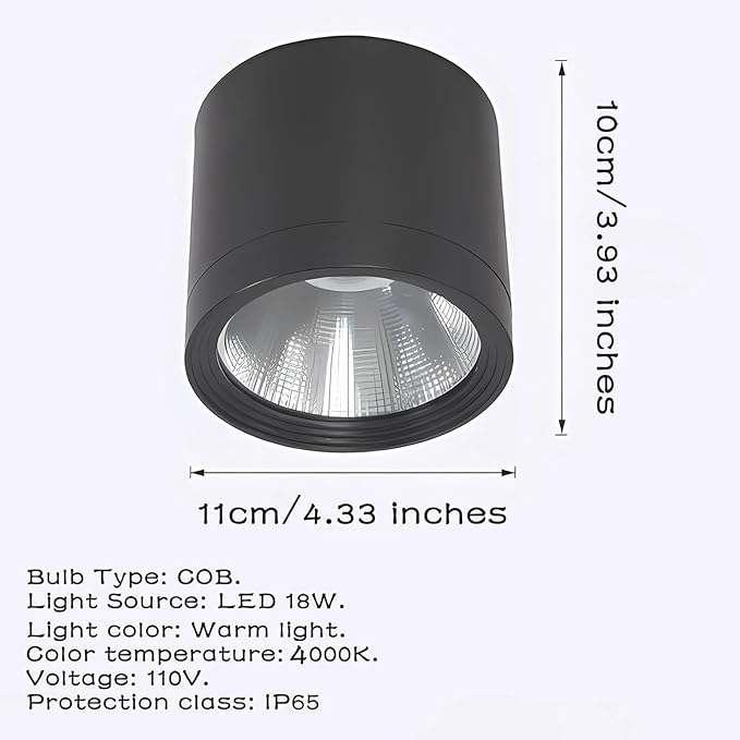 MEGHALI 2pack Outdoor Ceiling Spotlight Modern Spotlight LED 18W Round Waterproof Downlight Outdoor Ceiling Light Black Spotlights for Balcony Terrace 4000K