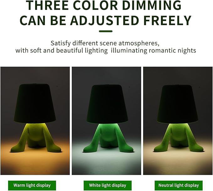 Bedside Touch Control Table Lamp, Golden Decor Thinker Statue LED Table Lamp With USB Port, 3 Way Dimmable Modern Night Light Nightstand Lamp For Home Living Room Office Shelf Decor (light green-B)