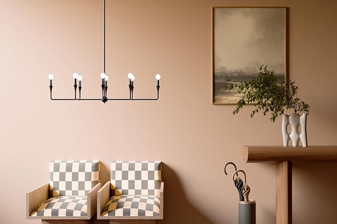 Kichler Alvaro 8-Light Linear Chandelier, Soft Modern Light in Black, for Dining Room or Kitchen (24.25" x 11.5" x 45.5"), 52693BK