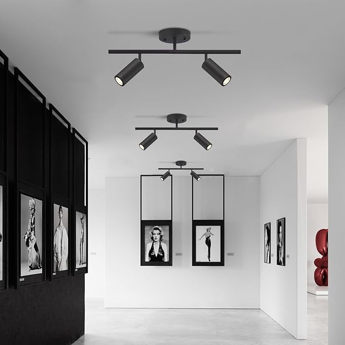 KCO Lighting Modern 2 Light Track Lighting Kit Matte Black Track Lighting Fixtures Flush Mount Ceiling Spot Lights Indoor Adjustable Ceiling Spot Light for Bedroom Kitchen Living Room