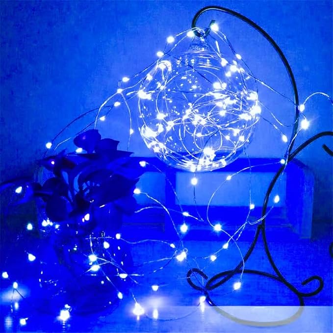 4-Pack 50 LED Christmas Fairy Lights Battery Operated with Timer, 16FT Starry String Lights Outdoor Indoor Cuttable Fairy Lights Waterproof for Bedroom Home Wedding Party Christmas Decoration (Blue)