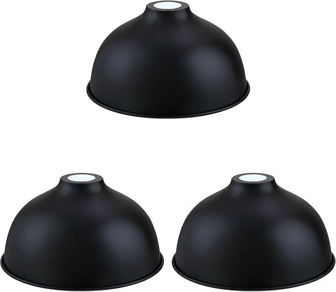 Industrial 10" Metal Drum Replacement Shades,1.6" Fitter Opening for Threaded Medium Base Socket,H5.2*D10 Black Finish 3 Pack