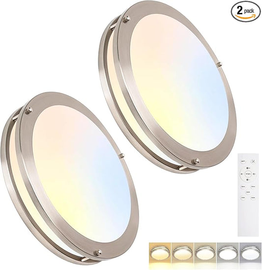 OOWOLF 13.01inch LED Flush Mount Ceiling Light Fixture Remote Dimmable Matte Black, Easy Install LED Ceiling Lamp Without Flicker, Super Bright 36W 3600LM Warm to White Light 2700K to 6500K 2-Pack