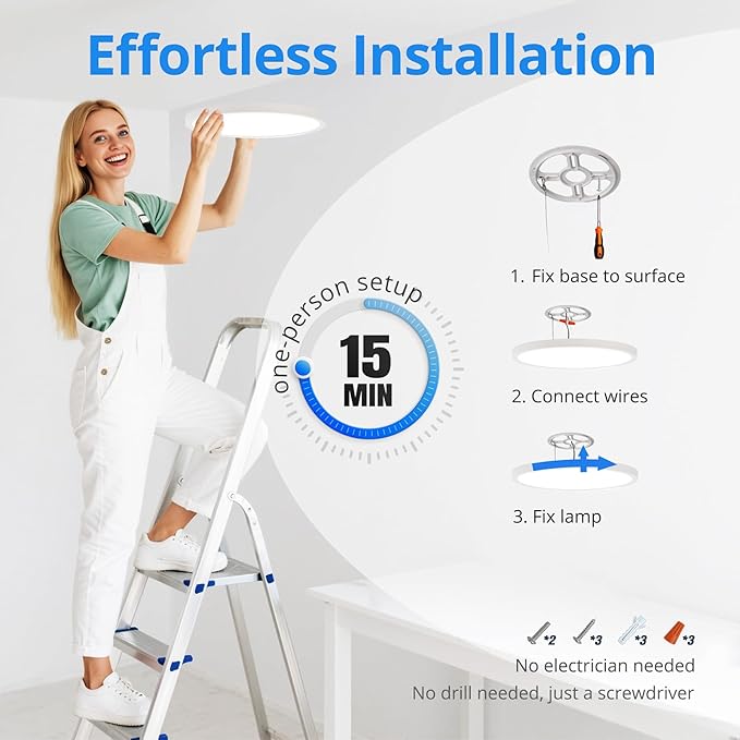 6-Pack of 12 Inch LED Flush Mount Ceiling Lights, 2640LM 24W Dimmable & 5CCT Adjustable, Ultra Slim Flat Lighting Fixture for Low Ceilings, Bedroom, Hallway, Basement, Apartment, White