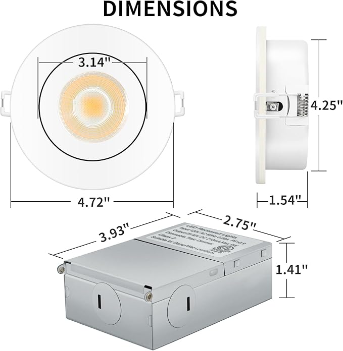 KnLnny Ware Gimbal Recessed Lighting 4 Inch 4 Pack, Ajustable Eyeball Recessed Ceiling Light with Junction Box,5 CCT(2700K-5500K) Selectable,9W 750LM,Dimmable,Airtight, ETL Listed