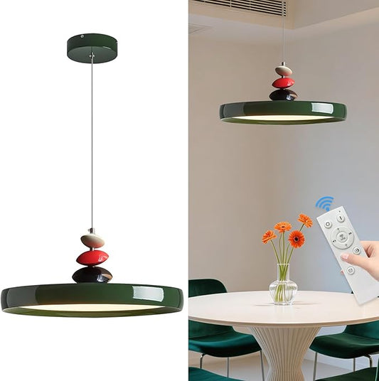 Mikeru Modern Pendant Lights, 15.8" Vintage Green Pendant Lighting Fixture with Remote Control Dimmable 3 Color Mode & Brightness Mid Century Island Light Fixture for Dining Room,Kitchen,Living Room