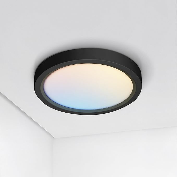 ASD LED 7" Round Flush Mount Ceiling Light Fixture, Low Profile Surface Lighting | 5CCT, Dimmable, Ultra-Thin, ETL Listed | 15W 1260LM 2700-6000K 120V | Kitchen, Bedroom, Hallway Lamp | Black