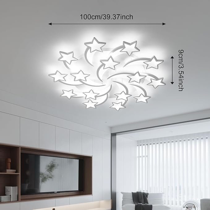 JAYMP Star Shaped Ceiling Light Dimmable Modern Ceiling Lamp Remote Control LED Lighting Fixture for Bedroom Living Room Dining Room (White/15 Stars)