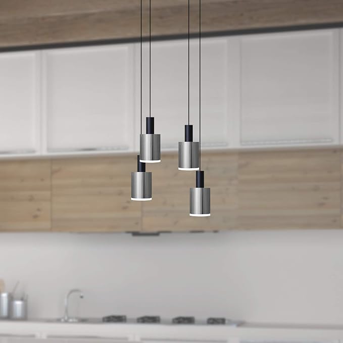 Virgo 4 Mini Pendant Lighting Black-Nickel - LED Hanging Light Fixture for Kitchen Island, Bar, Foyer - Cluster Pendants - Dimmable, Adjustable Wire, Lamp Bulb Included