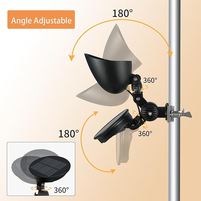 Solar Flag Pole Light, 360°Adjustable Flagpole Light Solar Powered with 5 Super-Bright Led, Dusk to Dawn, Fits 1”-1.5” in Diameter Outdoor Wall-Mounted Spinning Flagpoles