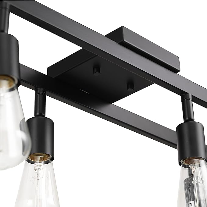 Globe Electric 59811 6-Light Adjustable Track Lighting, Matte Black Industrial Farmhouse Rectangular Frame, Pivoting Heads, E26 Base, Dimmable Ceiling Track Fixture