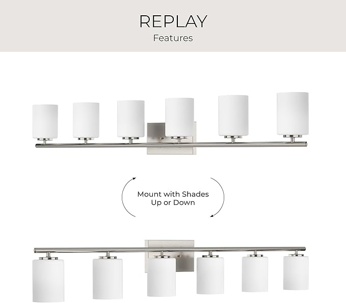 Progress Lighting Replay Collection 48 in. 6-Light Brushed Nickel Etched White Glass Modern Bath Vanity Light