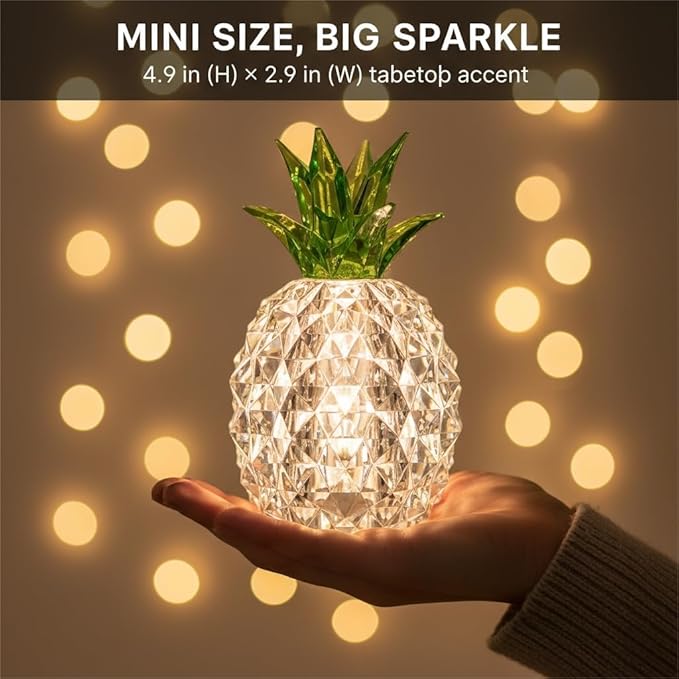 Clear Crystal Pineapple Lamp, 4.9'' Battery Operated Table Lamp Night Light for Vanity Bathroom Decor, Wedding Bridal Shower Decorations, Birthday Gifts for Women