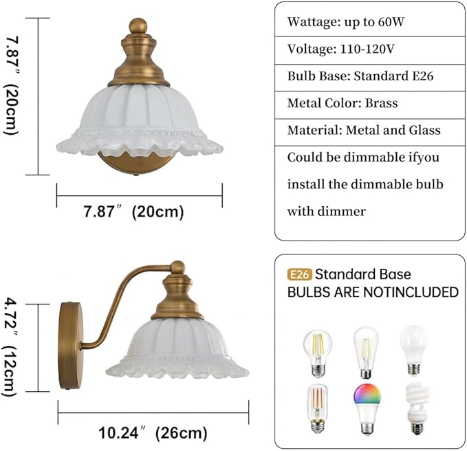 XIEDUN Vanity Light Brass Wall Sconces Vintage Bathroom Sconces