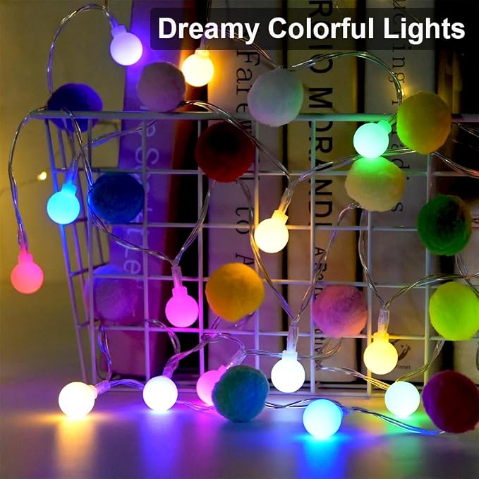 ChiRee 9.85FT String Lights with 20 Cute Pompoms 20 Colorful Ball LED Indoor String Lights Battery Operated with Timer for Home Bedroom Kids Playhouse Birthday Wedding Party Holiday Christmas