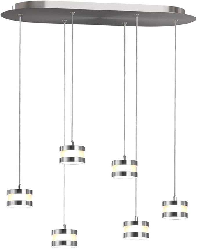 Mercury 6 Mini Pendant Lighting Nickel - LED Hanging Light Fixture for Kitchen Island, Bar, Foyer - Cluster Pendants - Dimmable, Adjustable Wire, Lamp Bulb Included