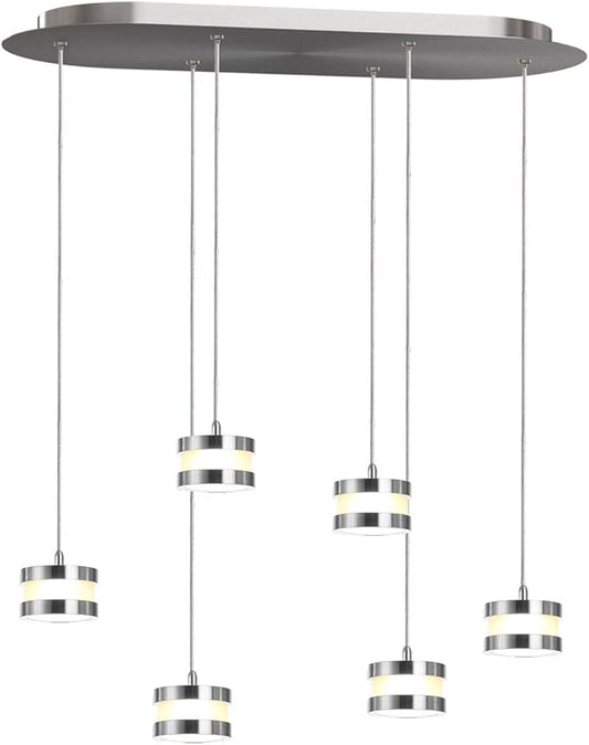 Mercury 6 Mini Pendant Lighting Nickel - LED Hanging Light Fixture for Kitchen Island, Bar, Foyer - Cluster Pendants - Dimmable, Adjustable Wire, Lamp Bulb Included