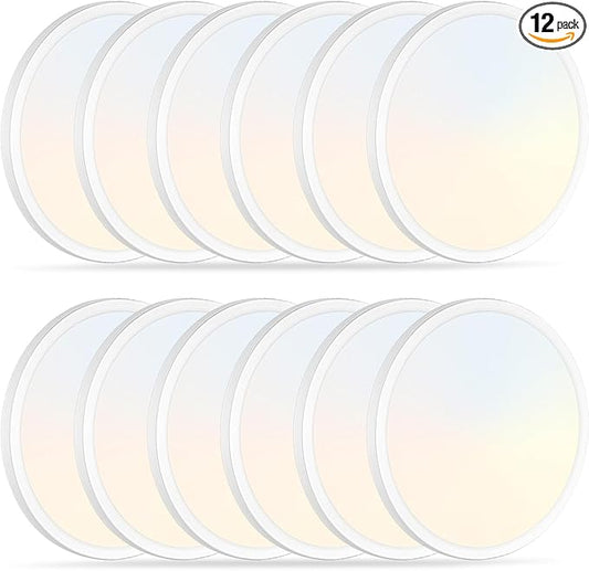 11.4 Inch 12PK LED Flush Mount Ceiling Light, ETL ,24W, 2427LM, 3000K/3500K/4000K/5000K/6500K CCT Selectable, 0.66in Ultra Thin Round Flat Panel Ceiling Light Fixture for Bedroom, Kitchen, (White)