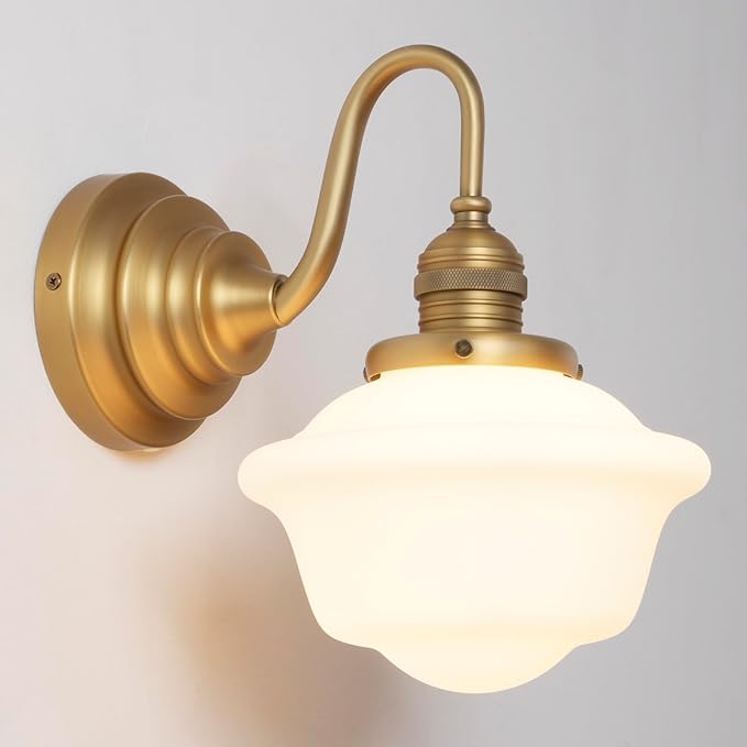 Vintage Wall Sconces Antique Brass Gold Bathroom Vanity Light with Milk Glass Hardwire Wall Sconce Light Lamp for Bathroom Mirror Living Room Bedroom Kitchen Indoor