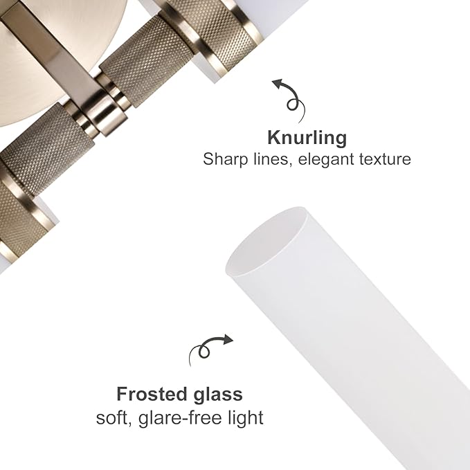 LaLuLa Brushed Nickel Vanity Lights – 2-Light Hardwired Bathroom Light Fixtures with White Glass Shades and Textured Metal Body, Chrome Wall Sconces for Over Mirror or Hallway