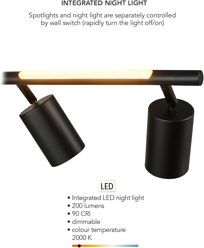 GLOBE Electric 64000166 30" 4-Light Track Lighting with 7W LED Integrated Night Light Strip, Matte Black, Pivoting Track Heads, Nightlight: 400 Lumens, 2000 Kelvin, Ceiling Light, Home Improvement