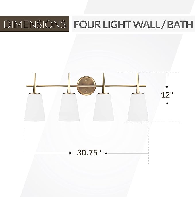 Generation Lighting 4440404-848 Driscoll Four Light Bathroom Light or Wall Light With Cased Opal Etched Glass, Satin Bronze Finish, 4-Light, cETL Listed, Safety Rated for Wet Locations