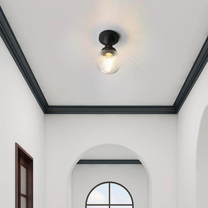 Pathson Modern Semi Flush Mount Ceiling Light Fixture with Striped Globe Glass Shade, Industrial Ceiling Lighting Lamp for Living Room Foyer Hallway Bedroom Over Kitchen Sink