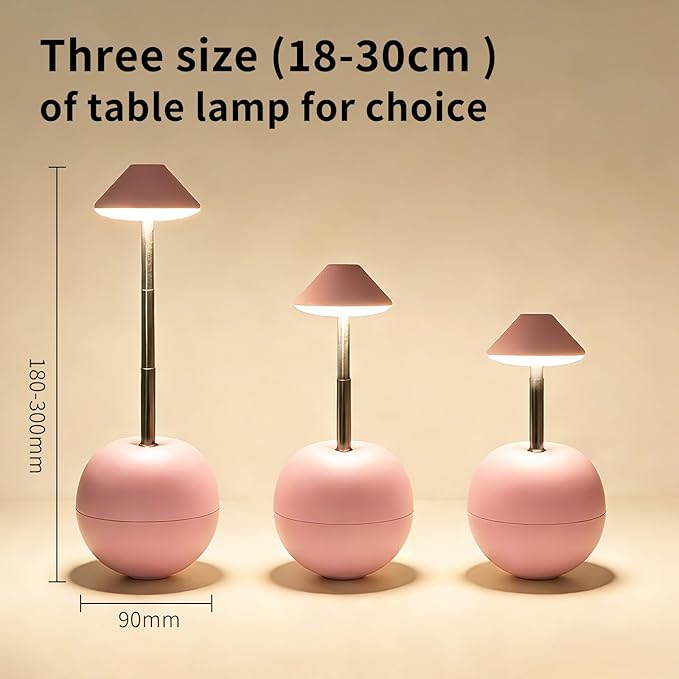 Rechargeable LED Table Light, Tumbler Cordless Table Lamp with 3 Colors & 7 RGB Stepless Dimmable Touch Control Lamps for Patio Restaurant Dining Home Bars (Pink)